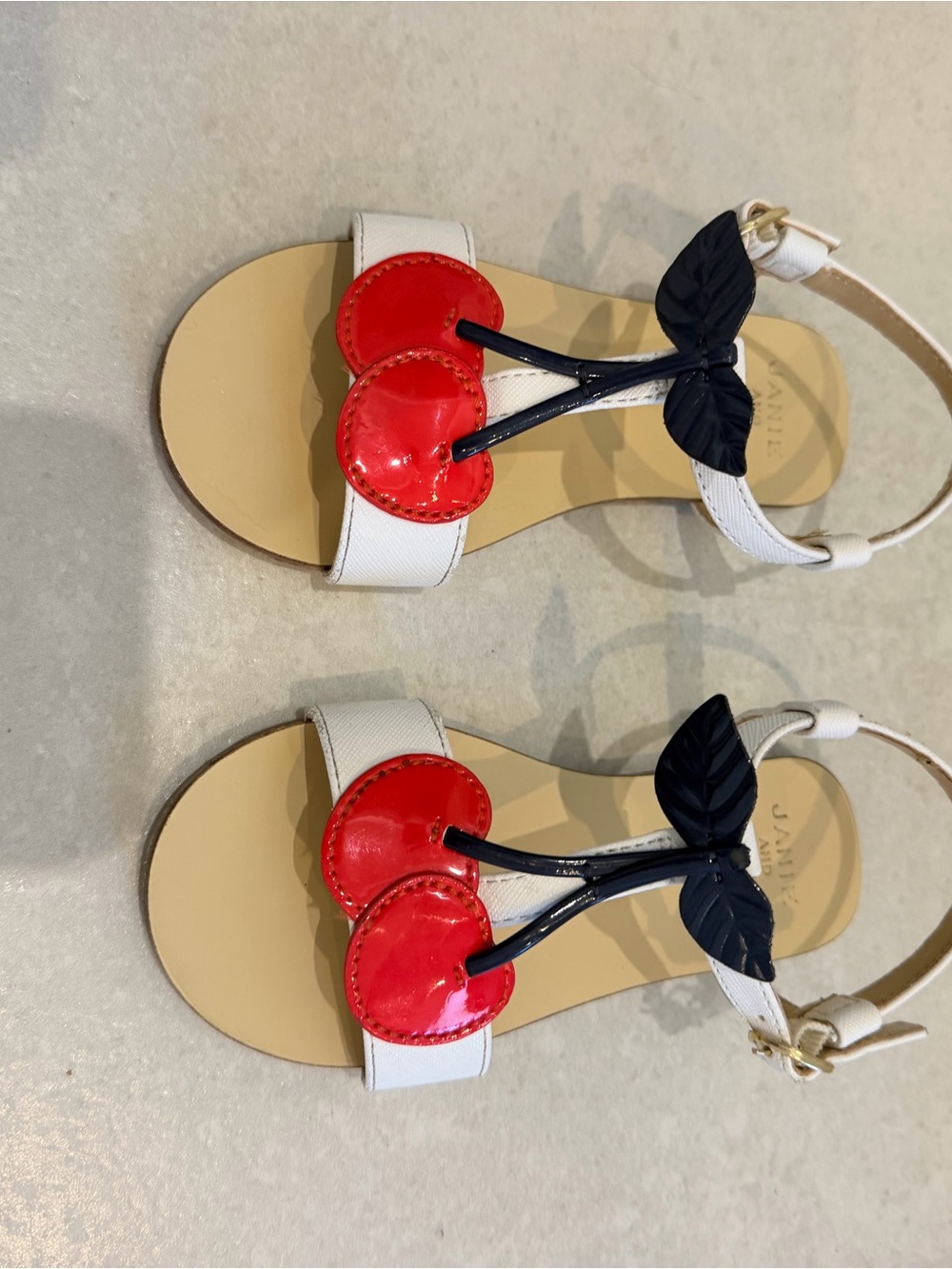 Janie and Jack White Leather Sandals with Red Cherry Appliques